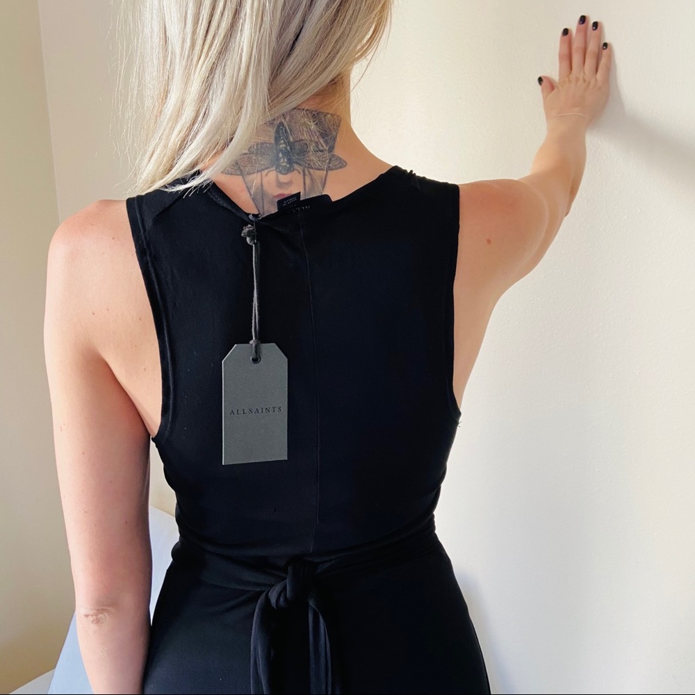 NWT All Saints Black Elke Tie-waist Maxi Dress - Picture 3 of 9